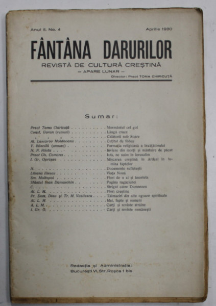 FANTANA DARURILOR , REVISTA DE CULTURA CRESTINA , no. 4 , 1930