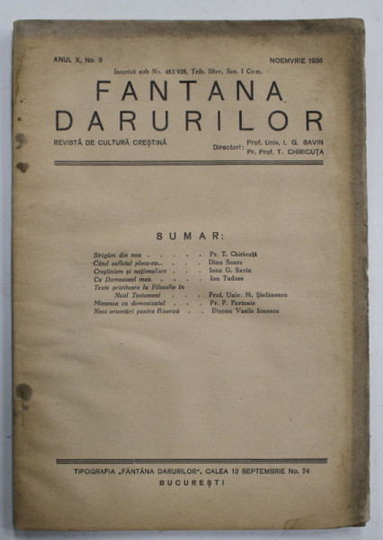 FANTANA DARURILOR , REVISTA DE CULTURA CRESTINA , no. 9 , 1938