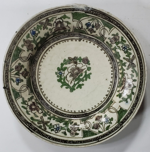 Farfurie ceramica, pictata manual, Iran, Sfarsit secol 19