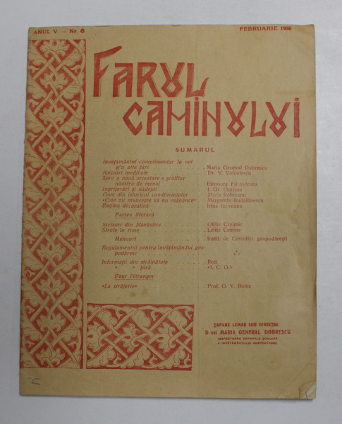 FARUL CAMINULUI - REVISTA DE CULTURA SI EDUCATIE GOSPODAREASCA , ANUL V , NR. 6 , FEBRUARIE , 1938