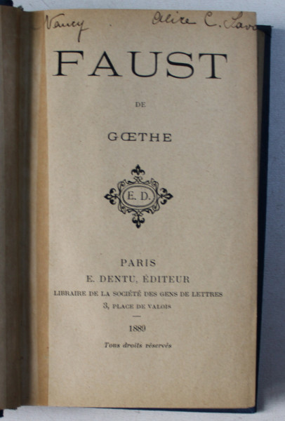 FAUST de GOETHE , 1889