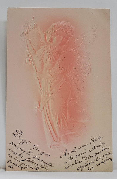 FELICITARE DE ANUL NOU , INGERAS , CARTE POSTALA ILUSTRATA , EMBOSATA , CLASICA , DATATA 1903