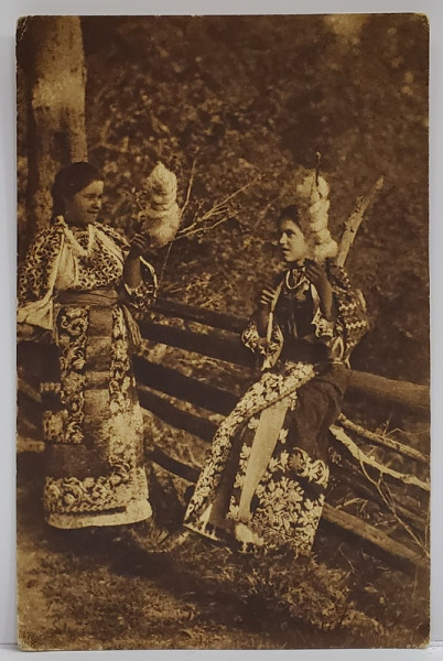 FEMEI IN COSTUM POPULAR , TORCAND LANA , CARTE POSTALA ILUSTRATA , INCEPUTUL SEC.XX