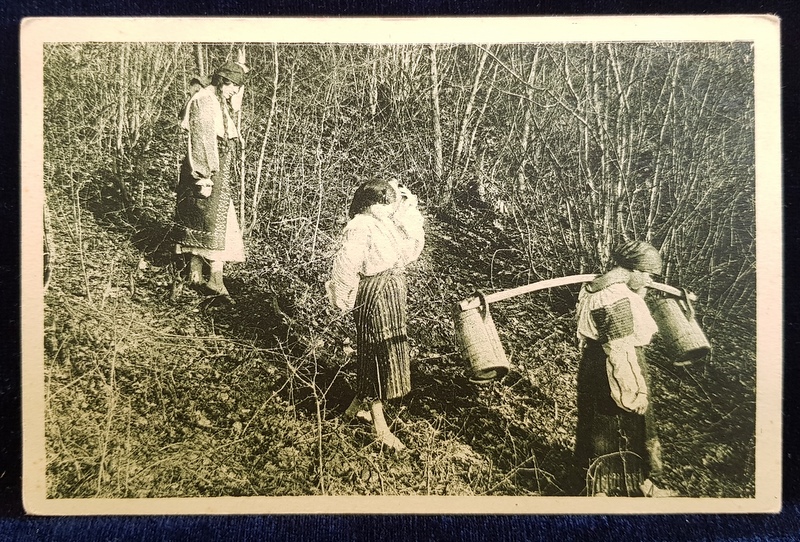 FEMEI IN COSTUME POPULARE , COBORAND DEALUL , CARTE POSTALA ILUSTRATA , MONOCROMA , NECIRCULATA , PERIOADA INTERBELICA