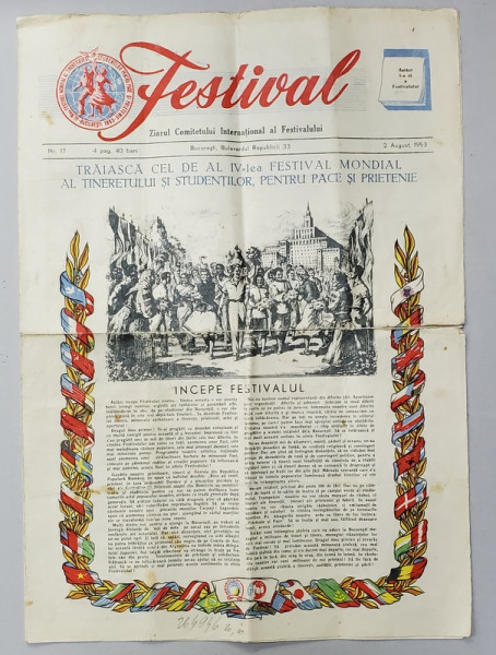 FESTIVAL , ZIARULUI COMITETULUI INTERNATIONAL AL FESTIVALULUI , NR. 17 , 2 AUGUST , 1953