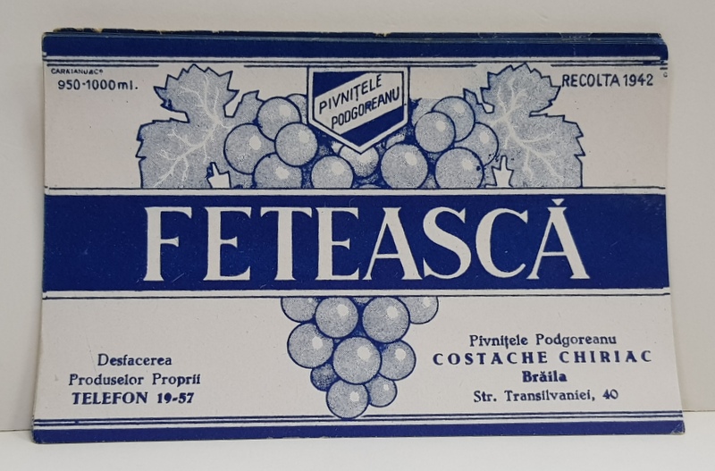 FETEASCA  , ETICHETA PENTRU STICLA , 1942