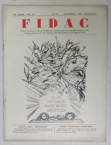 FIDAC  , BULLETIN MENSUEL DE FEDERATION INTERALIEE DES ANCIENS COMBATTANTS ,  NO. 12 , 1927
