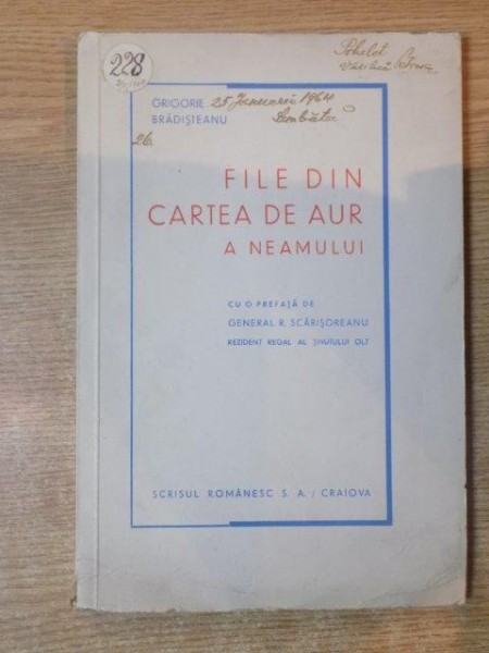 FILE DIN CARTEA DE AUR A NEAMULUI de GRIGORIE BRADISTEANU