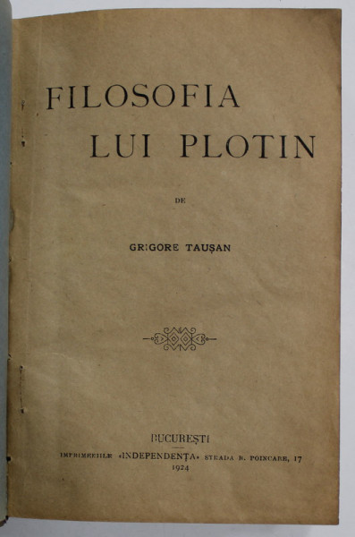 FILOSOFIA LUI PLOTIN de GRIGORE TAUSAN , 1924