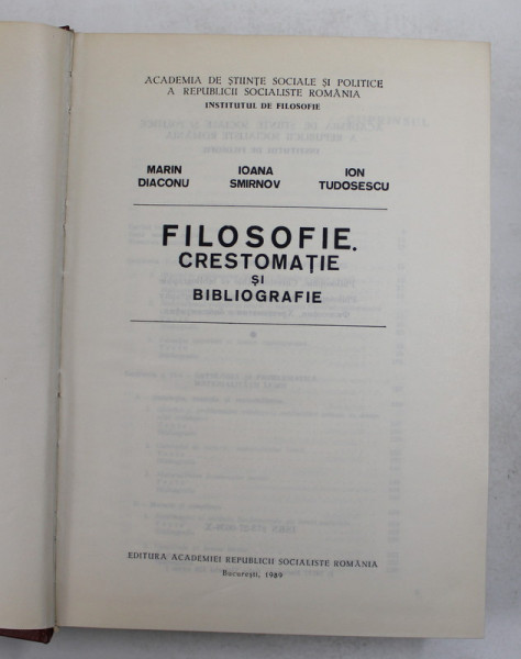 FILOSOFIE.CRESTOMATIE SI BIBLIOGRAFIE de MARIN DIACONU  1989
