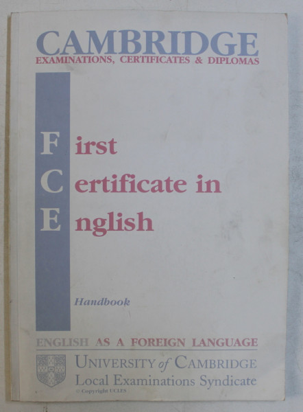 FIRST CERTIFICATE IN ENGLISH  - HANDBOOK , 1996