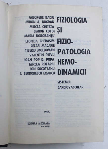 FIZIOLOGIA SI FIZIOPATOLOGIA HEMODINAMICII  VOL.II de I. TEODORESCU  EXARCU