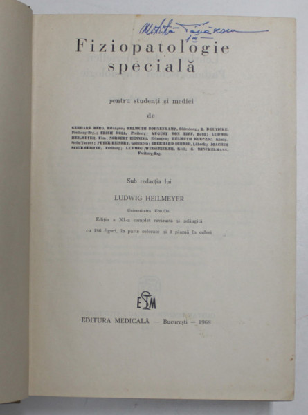 FIZIOPATOLOGIE SPECIALA , sub redactia lui LUDWIG HEILMEYER , 1968