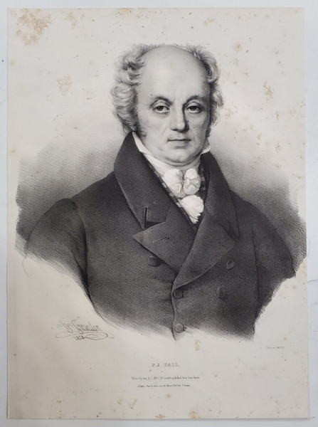 F.J. GALL , NEUROANATOMIST GERMAN , LITOGRAFIE , DESEN de GREVEDON , litografiat de C. MOTTE , 1828