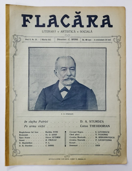 FLACARA , LITERARA , ARTISTICA , SOCIALA , ANUL II , NR. 20 , 2 martie  1913