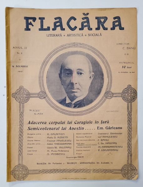 FLACARA , LITERARA , ARTISTICA , SOCIALA , ANUL II , NR. 6 , 24 NOV. 1912