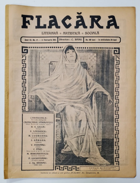 FLACARA , LITERARA , ARTISTICA , SOCIALA , ANUL III , NR. 17 , 8 FEBRUARIE , 1914