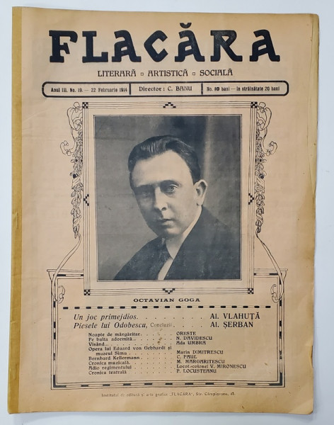 FLACARA , LITERARA , ARTISTICA , SOCIALA , ANUL III , NR. 19 , 22 FEBRUARIE ,  1914