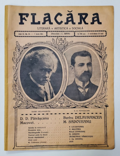 FLACARA , LITERARA , ARTISTICA , SOCIALA , ANUL III , NR. 34 , 7 IUNIE  , 1914