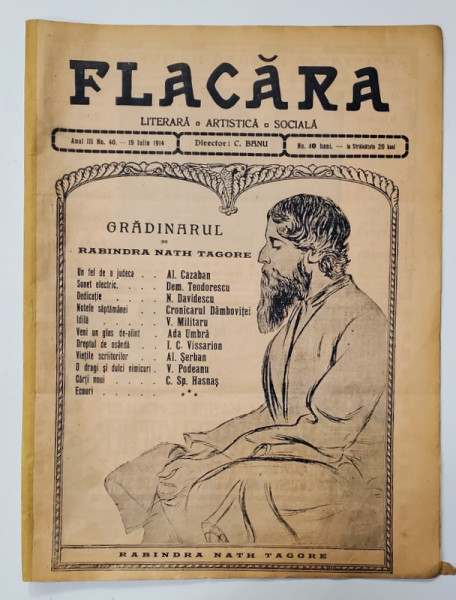 FLACARA , LITERARA , ARTISTICA , SOCIALA , ANUL III , NR. 40 , 19 IULIE  , 1914