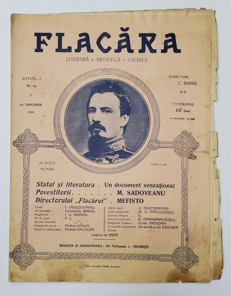 FLACARA  LITERARA , ARTISTICA , SOCIALA , REVISTA , ANUL I , NR. 14  ,  21 IANUARIE , 1912