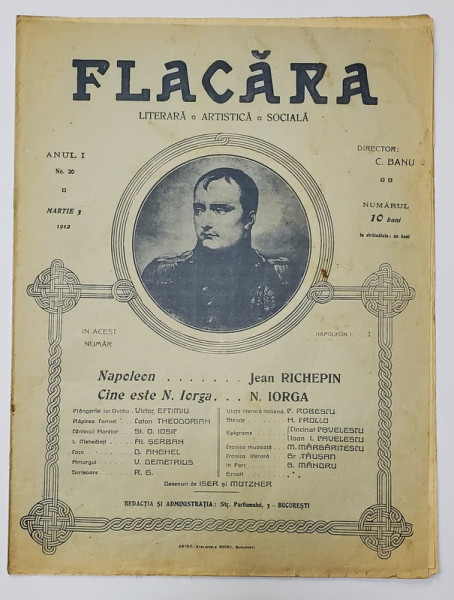 FLACARA  LITERARA , ARTISTICA , SOCIALA , REVISTA , ANUL I , NR. 20   ,  3 MARTIE  , 1912
