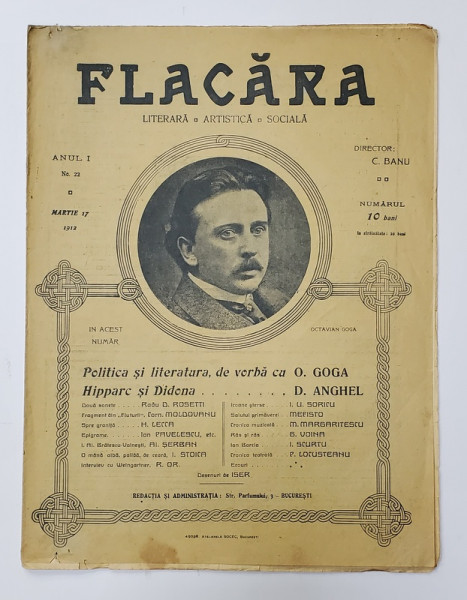 FLACARA  LITERARA , ARTISTICA , SOCIALA , REVISTA , ANUL I , NR. 22 , 17 MARTIE  , 1912