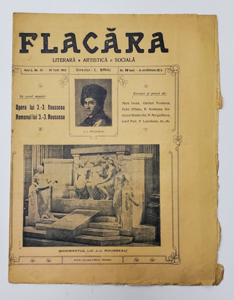 FLACARA  LITERARA , ARTISTICA , SOCIALA , REVISTA , ANUL I , NR. 37   ,  30 IUNIE 1912