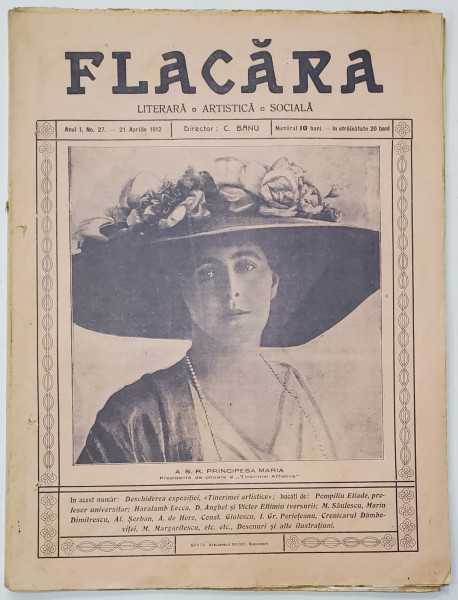 FLACARA , REVISTA LITERARA , ARTISTICA , SOCIALA , ANUL I , NR. 27 , 21 APRILIE  1912