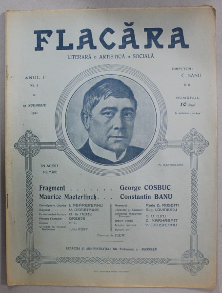 FLACARA , REVISTA LITERARA , ARTISTICA , SOCIALA , ANUL I , NR. 5 , 19 NOIEMBRIE , 1911