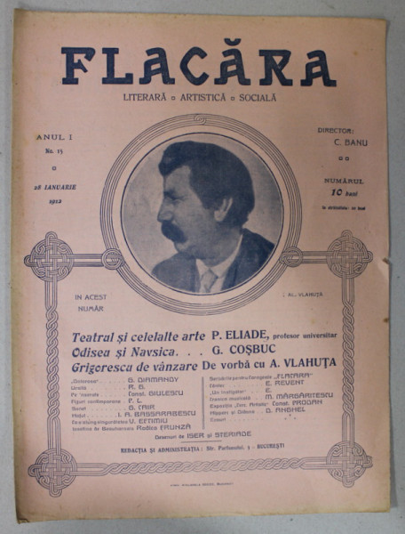 FLACARA , REVISTA LITERARA , ARTISTICA , SOCIALA , ANUL I  , NR.15 , 28 IANUARIE , 1912