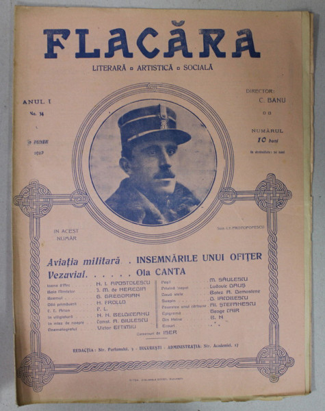 FLACARA , REVISTA LITERARA , ARTISTICA , SOCIALA , ANUL I  , NR.34 , 9  IUNIE  , 1912