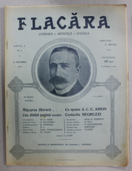 FLACARA , REVISTA LITERARA , ARTISTICA , SOCIALA , ANUL I , NR.4 , 12 NOIEMBRIE, 1911