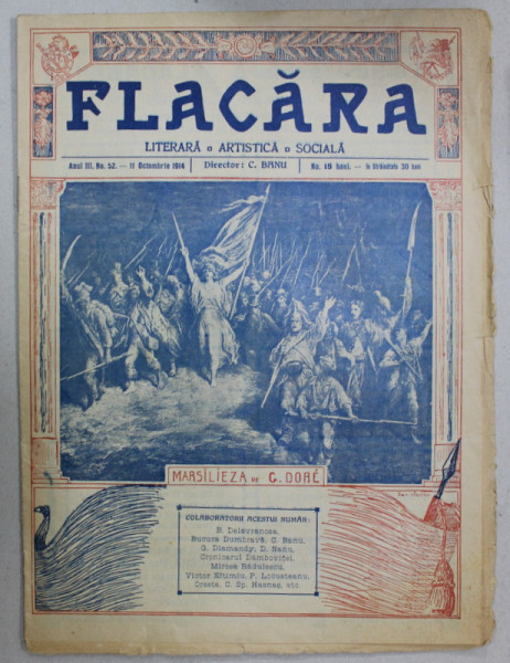 FLACARA , REVISTA LITERARA , ARTISTICA , SOCIALA , ANUL III , NR. 52 , 11 OCTOMBRIE  , 1914