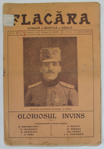 FLACARA , REVISTA LITERARA , ARTISTICA , SOCIALA , ANUL V , NO. 7 - 28 NOIEMBRIE , 1915