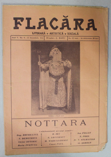 FLACARA , REVISTA LITERARA , ARTISTICA , SOCIALA , ANUL V  , NR.9 , 12 DECEMBRIE  , 1915