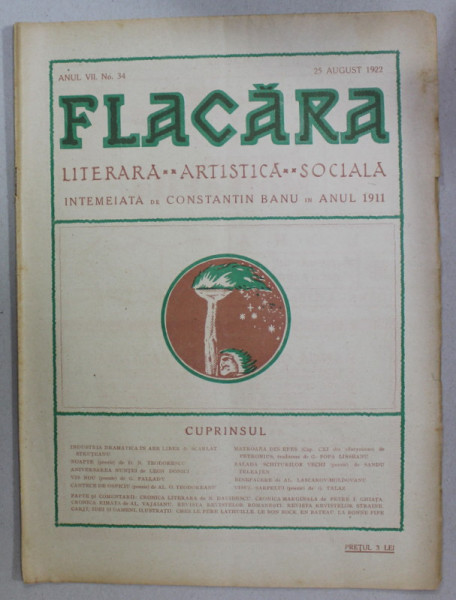 FLACARA , REVISTA LITERARA , ARTISTICA , SOCIALA , ANUL VII    , NR. 34  , 25  AUGUST , 1922