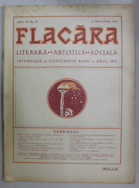 FLACARA , REVISTA LITERARA , ARTISTICA , SOCIALA , ANUL VII    , NR. 38  , 22 SEPTEMBRIE , 1922