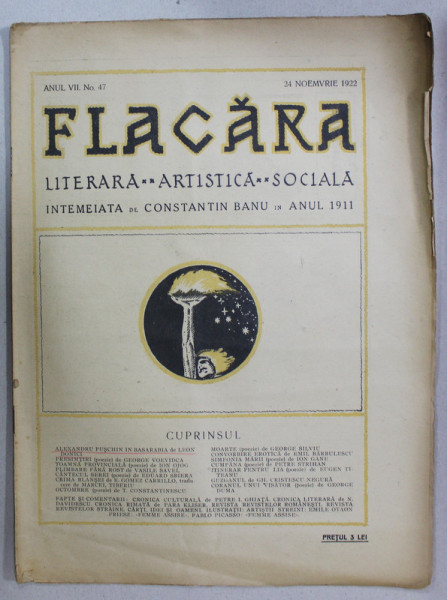 FLACARA , REVISTA LITERARA , ARTISTICA , SOCIALA , ANUL VII    , NR. 47  , 24 NOIEMBRIE  , 1922