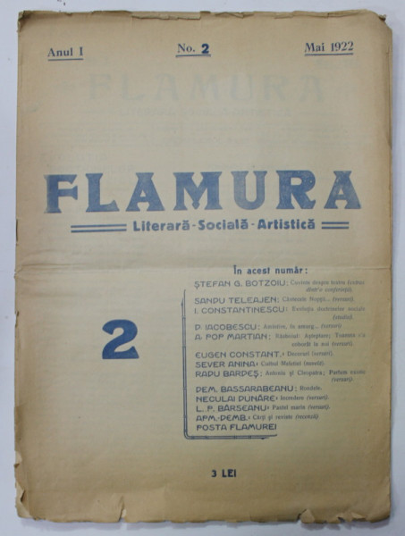FLAMURA , LITERARA , SOCIALA , ARTISTICA , ANUL I , NR. 2 , MAI  , 1922