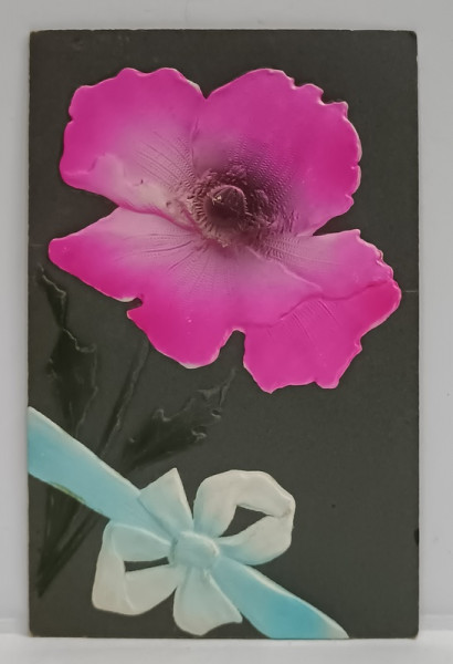 FLOARE CU PANGLICA ALBASTRA , CARTE POSTALA EMBOSATA , COLORIZATA , 1908