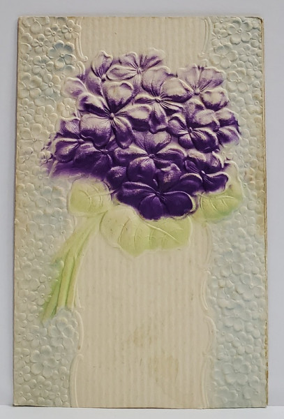 FLORI DE LILIAC , CARTE POSTALA ILUSTRATA , EMBOSATA , 1908