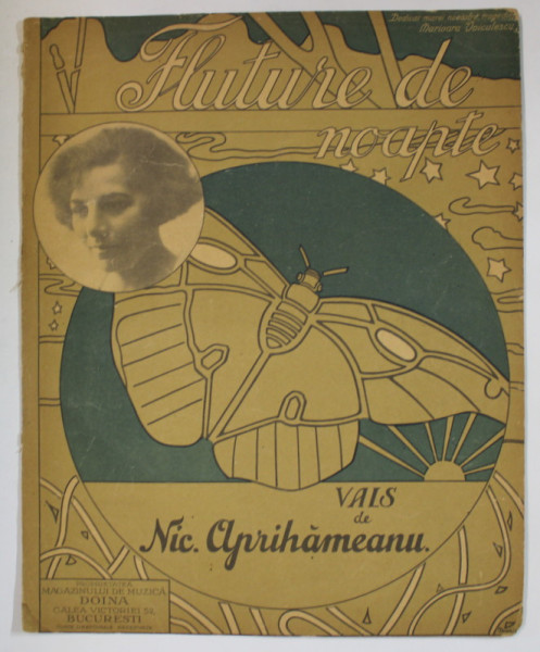 FLUTURE DE NOAPTE , VALS de NIC. APRIHAMEANU , DEDICAT MAREI NOASTRE TRAGEDIENE MARIOARA VENTURA , EDITIE INTERBELICA , PARTITURA