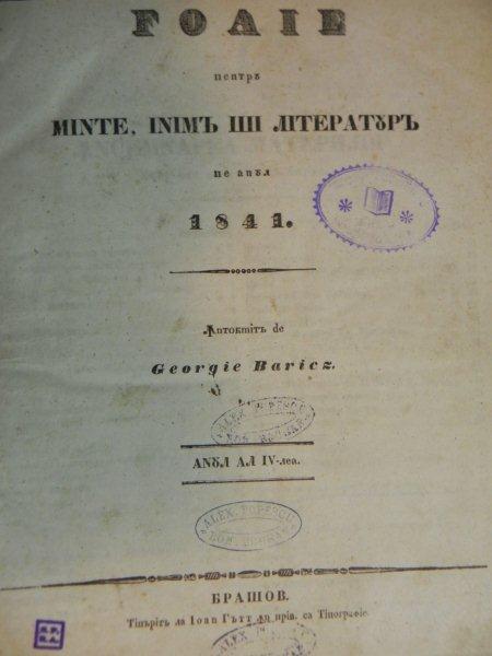 FOAIE PENTRU MINTE INIMA SI LITERATURA -1841   ANUL IV      -BRASOV -GEORGE BARITZ