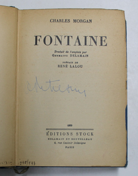 FONTAINE de CHARLES MORGAN , 1938