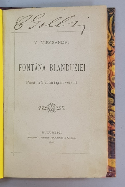 FONTANA BLANDUZIEI de VASILE ALECSANDRI - BUCURESTI, 1884