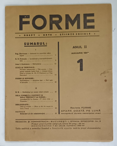FORME , REVISTA PENTRU PROCEDURA JUDICIARA SI ALTE DISCIPLINE FORMALE , NR. 1 , IANUARIE  , 1940