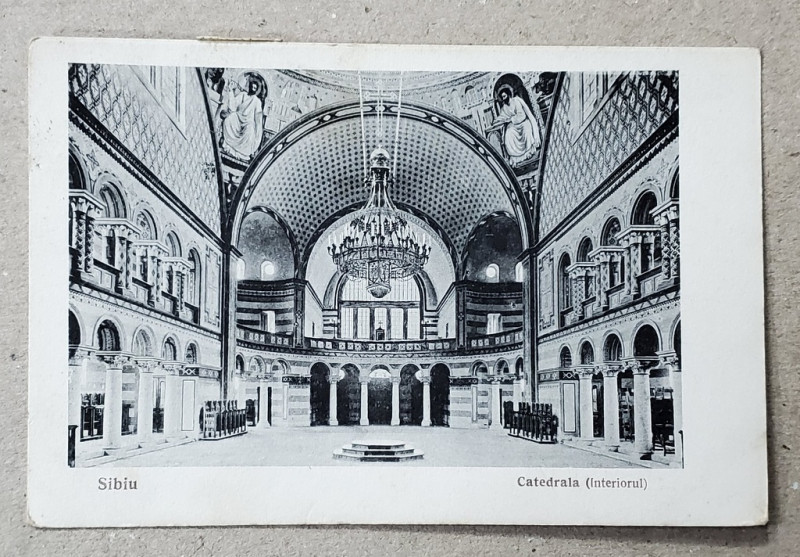 FOTOGRAF E. FISCHER , SIBIU , INTERIORUL CATEDRALEI ORTODOXE , CARTE POSTALA , 1926