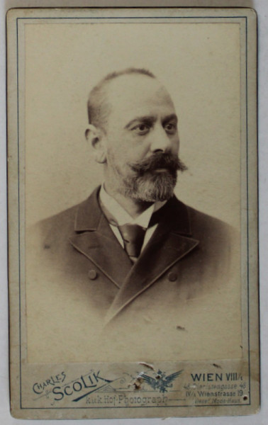 FOTOGRAFIE C.D.V. , STUDIO CHARLES SCOLIK , VIENA , BARBAT CU BARBA , SFARSITUL SEC. XIX