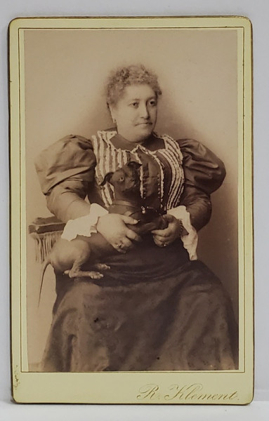 FOTOGRAFIE C.D.V. , STUDIO ROBERT KLEMENT , VIENA , DOAMNA CU CATEL , SFARSITUL SEC. XIX